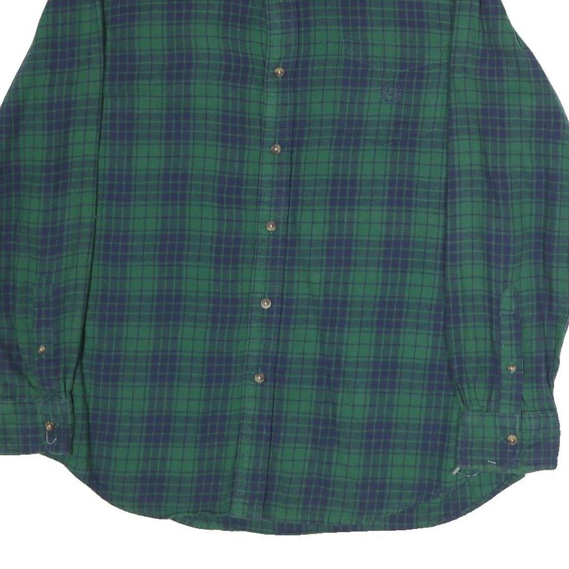 CHAPS Mens Green & Blue Check Shirt M Classic Cotton Button Down Collar Long
