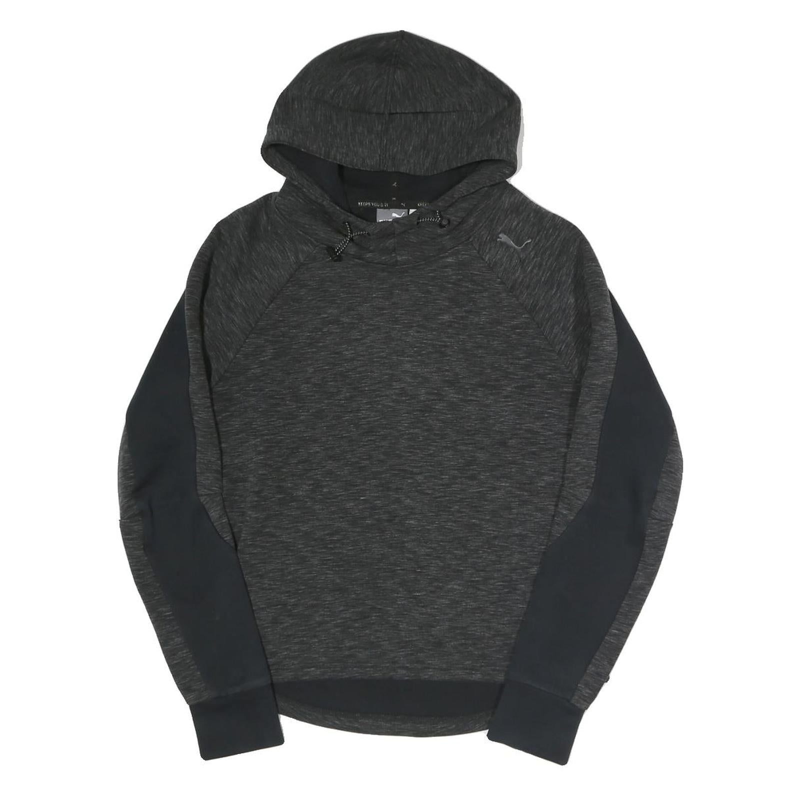 PUMA Womens Black & Charcoal Hooded Pullover Hoodie UK 8 Cotton Blend