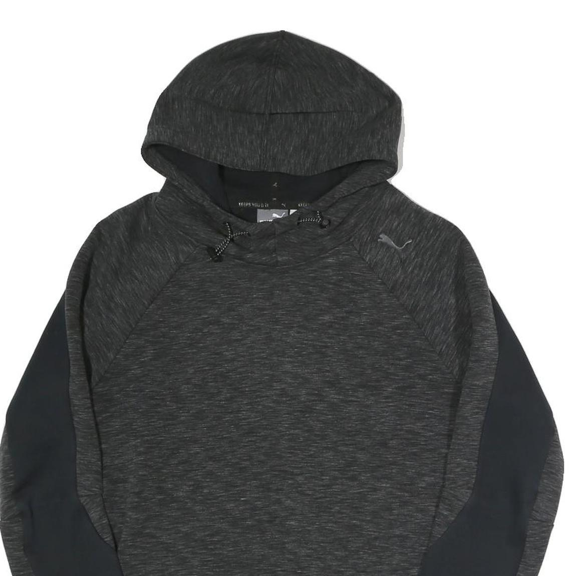PUMA Womens Black & Charcoal Hooded Pullover Hoodie UK 8 Cotton Blend