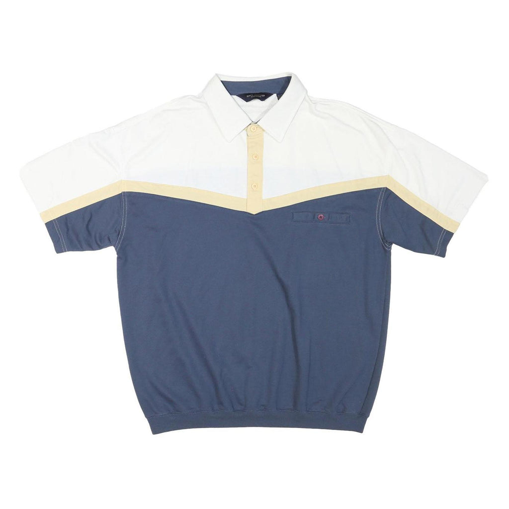 SAFE HARBOR Mens White & Navy Short Sleeve Colourblock 2XL Polo Shirt Cotton