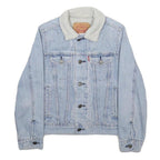 LEVI'S Boys Blue Denim Sherpa Collar Jacket S Cotton Button Casual Outerwear