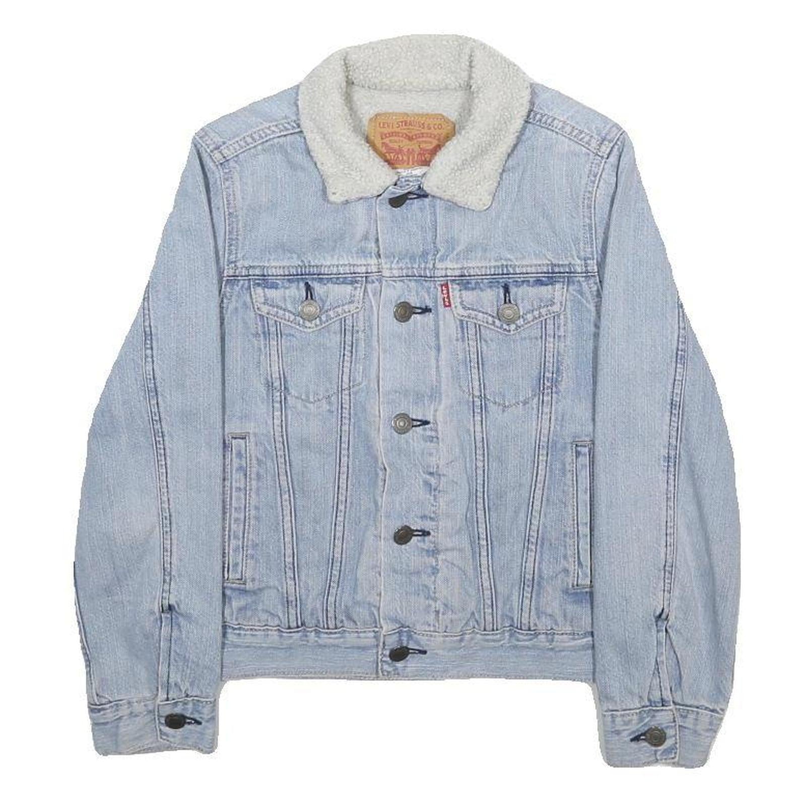 LEVI'S Boys Blue Denim Sherpa Collar Jacket S Cotton Button Casual Outerwear