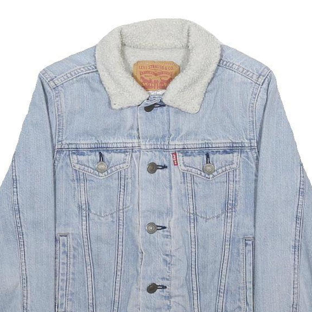 LEVI'S Boys Blue Denim Sherpa Collar Jacket S Cotton Button Casual Outerwear
