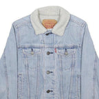 LEVI'S Boys Blue Denim Sherpa Collar Jacket S Cotton Button Casual Outerwear