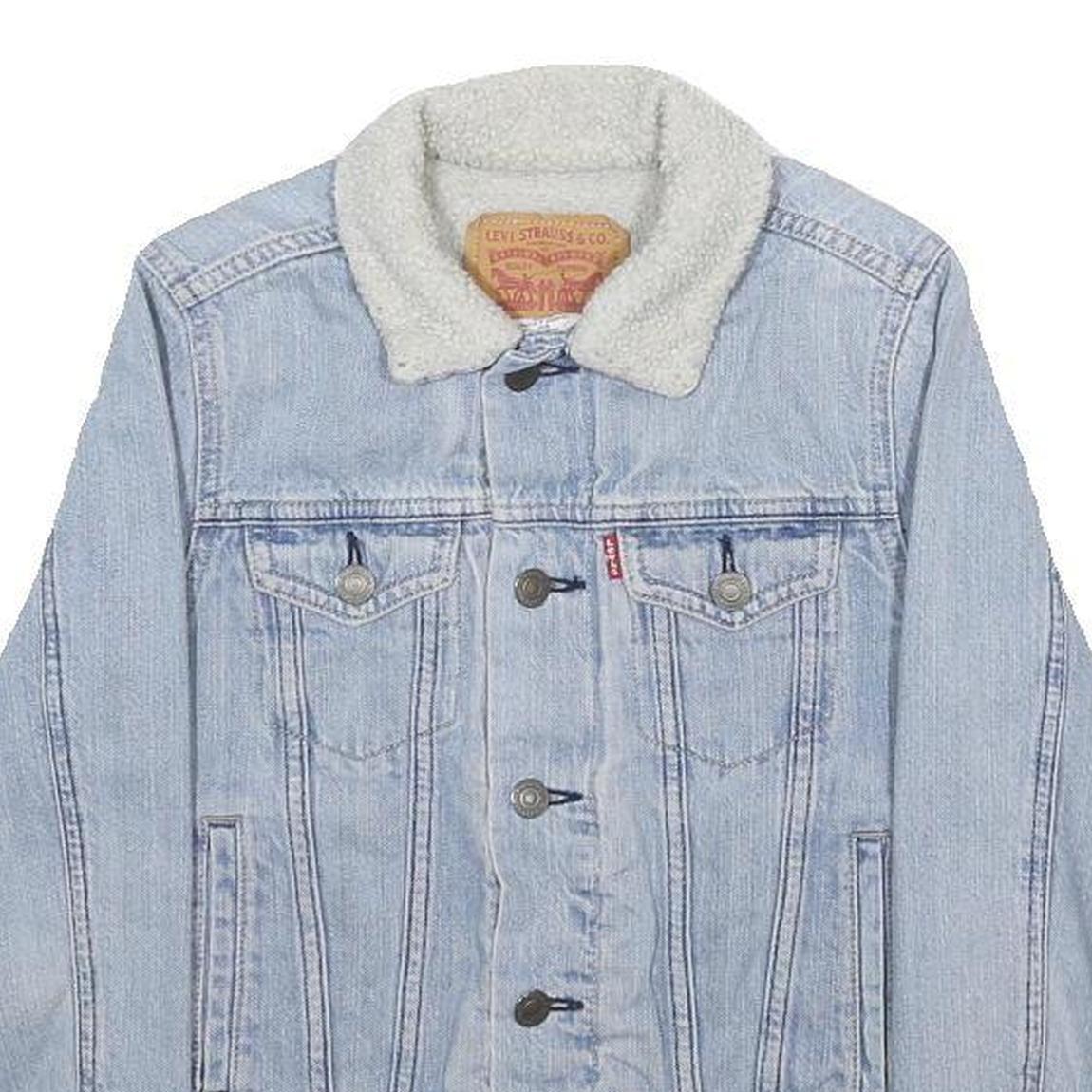LEVI'S Boys Blue Denim Sherpa Collar Jacket S Cotton Button Casual Outerwear