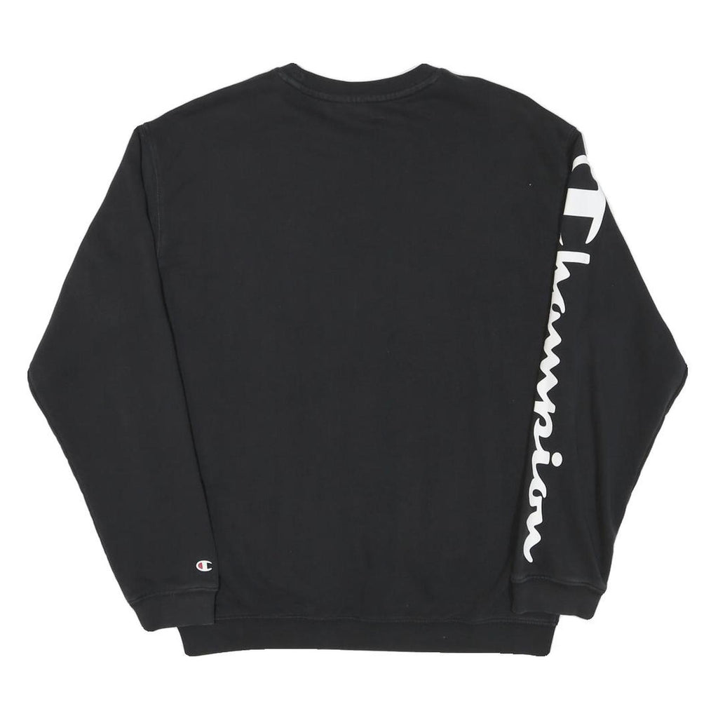 CHAMPION Mens Black Crew Neck S Cotton Blend Sweatshirt Sleeve Logo