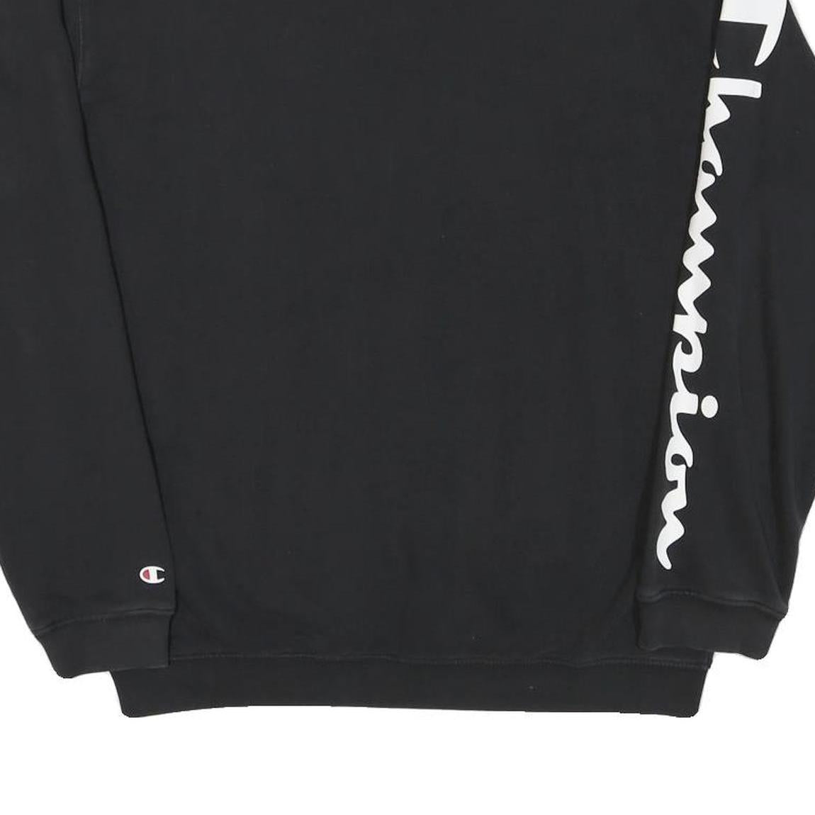 CHAMPION Mens Black Crew Neck S Cotton Blend Sweatshirt Sleeve Logo