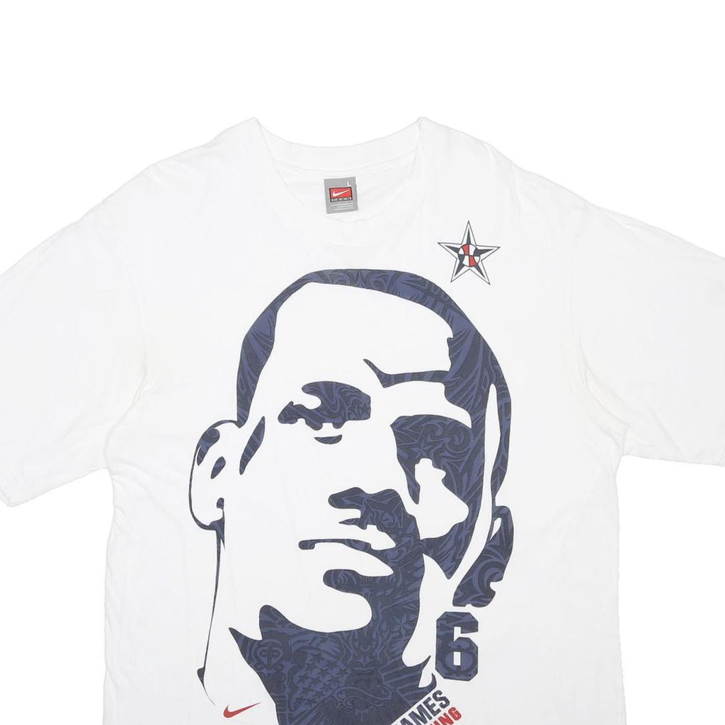 NIKE Mens White LeBron James Graphic T-Shirt L Short Sleeve Crew Neck Basketball