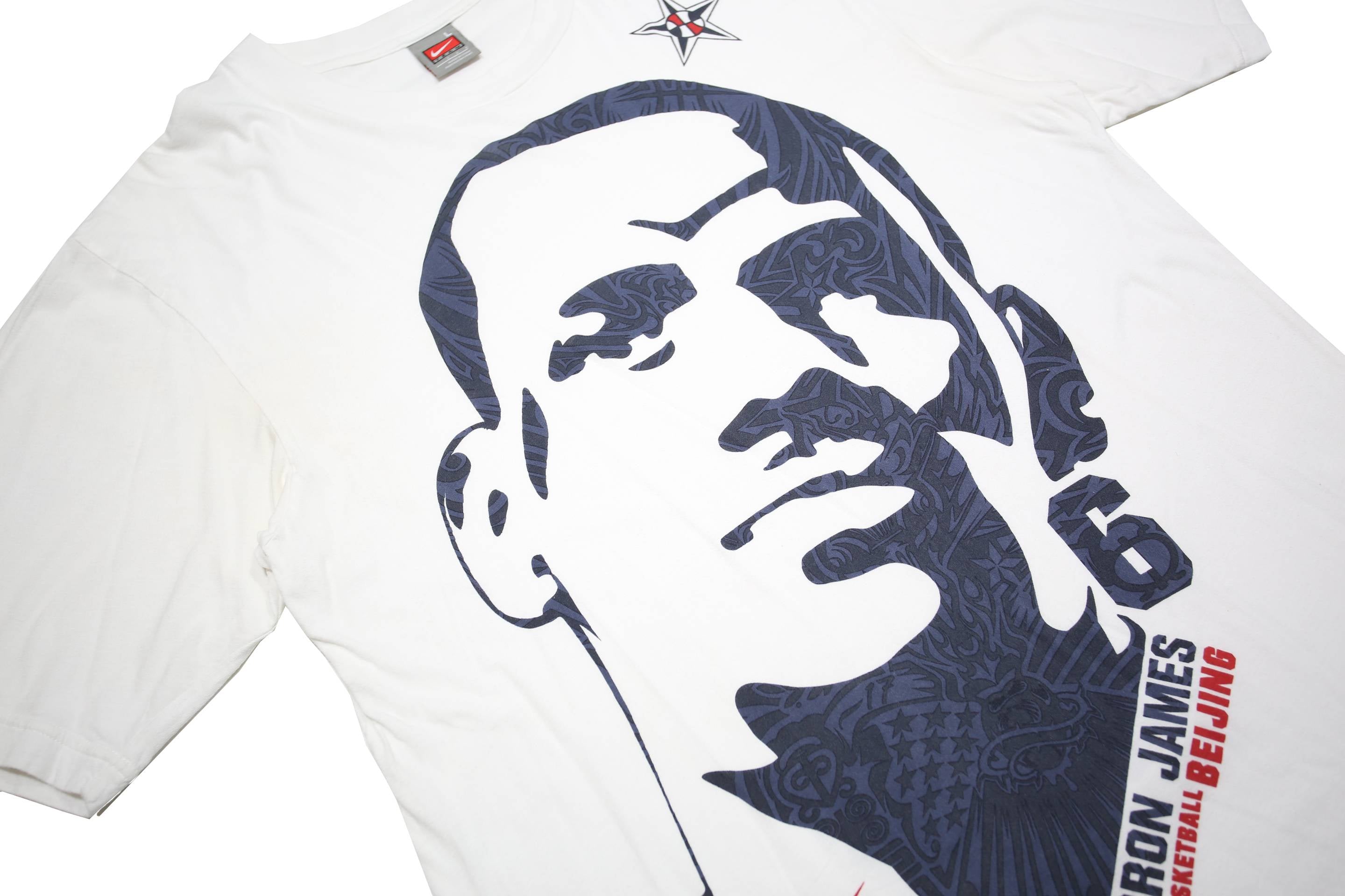 NIKE Mens White LeBron James Graphic T-Shirt L Short Sleeve Crew Neck Basketball