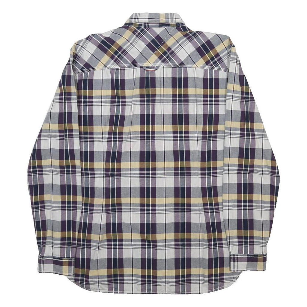 HILFIGER DENIM Mens Blue Beige Plaid Shirt XL Cotton Button Down Long Sleeve