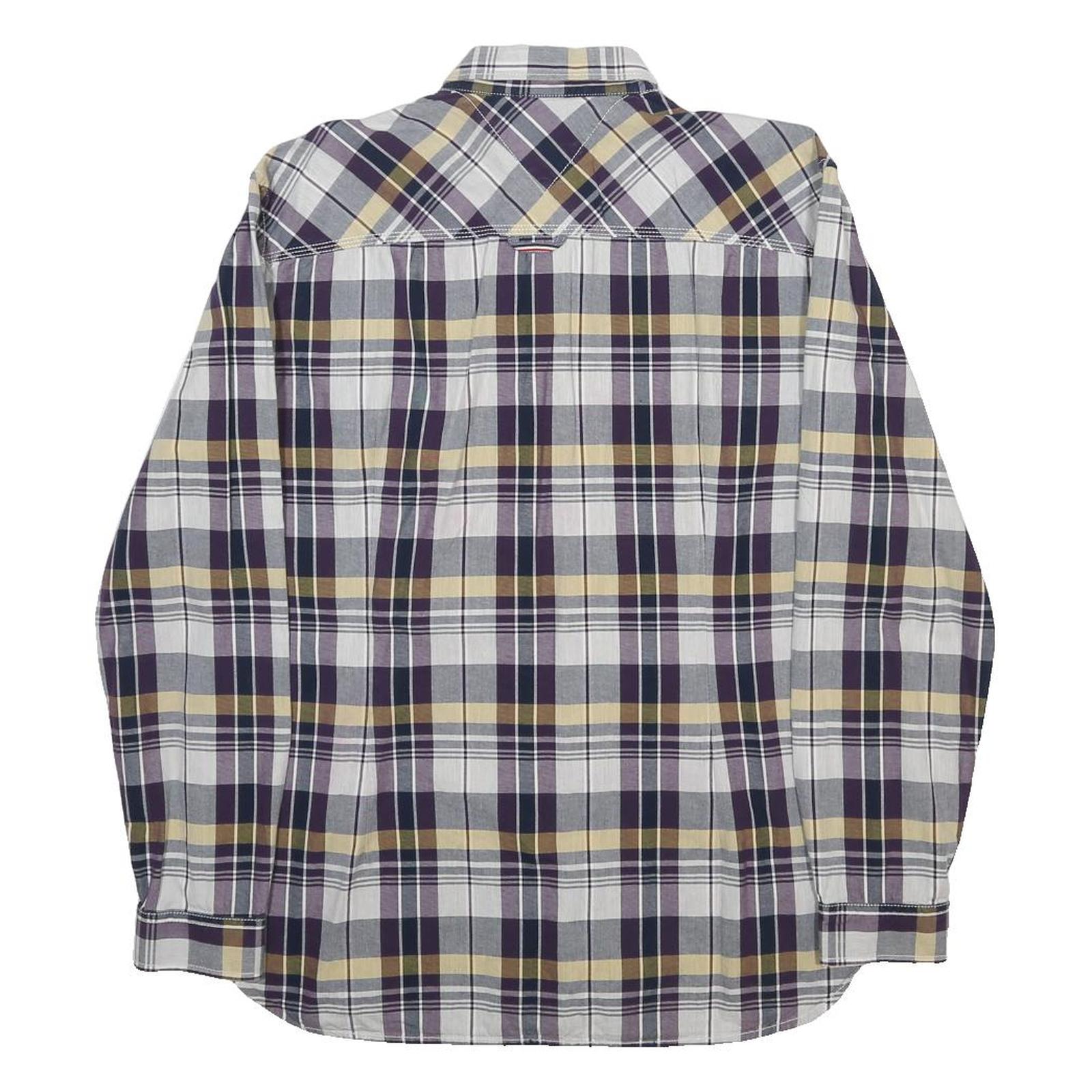 HILFIGER DENIM Mens Blue Beige Plaid Shirt XL Cotton Button Down Long Sleeve
