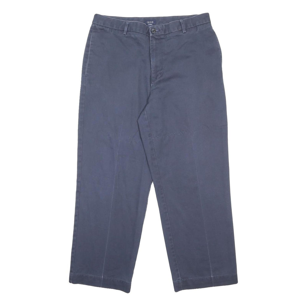 IZOD Mens Cotton Navy Relaxed Straight Trousers W34 L29 Casual Classic