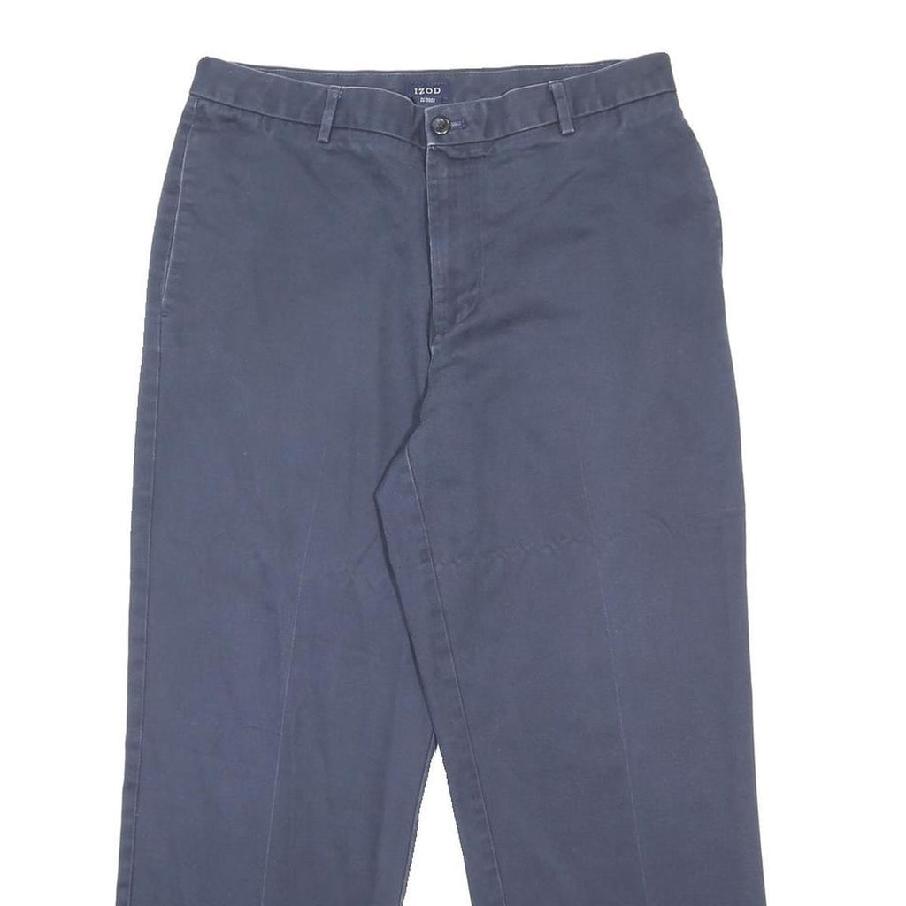 IZOD Mens Cotton Navy Relaxed Straight Trousers W34 L29 Casual Classic