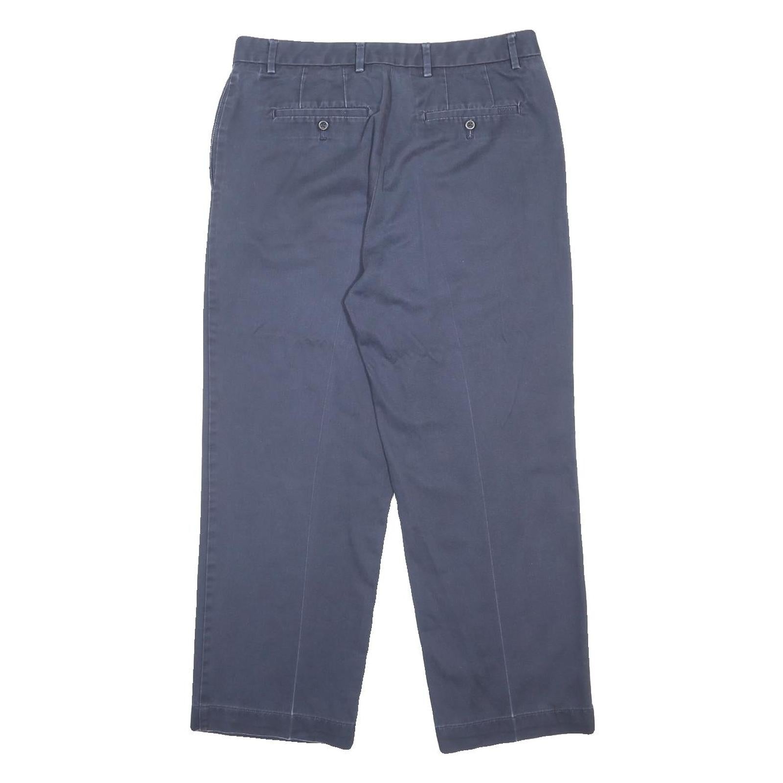 IZOD Mens Cotton Navy Relaxed Straight Trousers W34 L29 Casual Classic