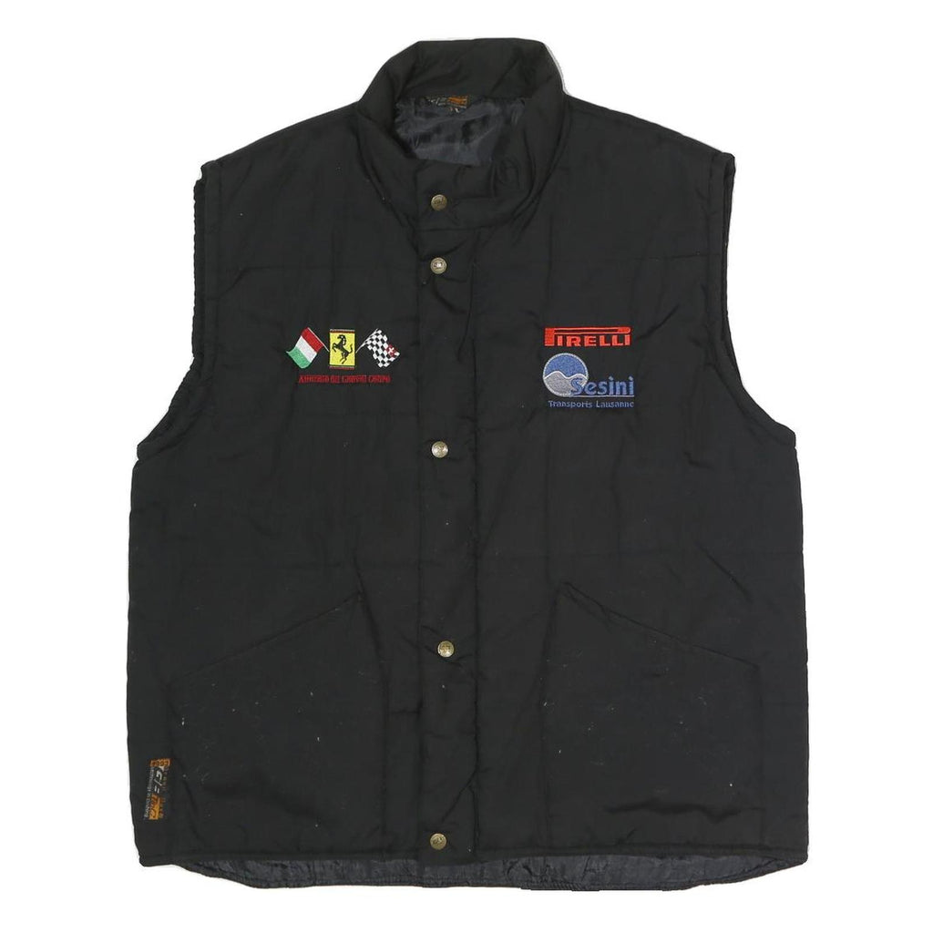 GREEN BAY Mens Black Racing Logo Quilted Jacket L Polyester Blend Zip