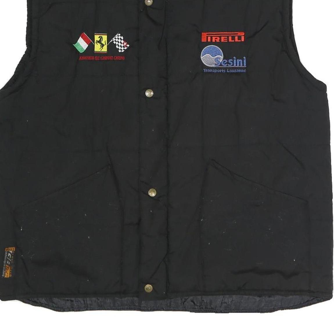 GREEN BAY Mens Black Racing Logo Quilted Jacket L Polyester Blend Zip