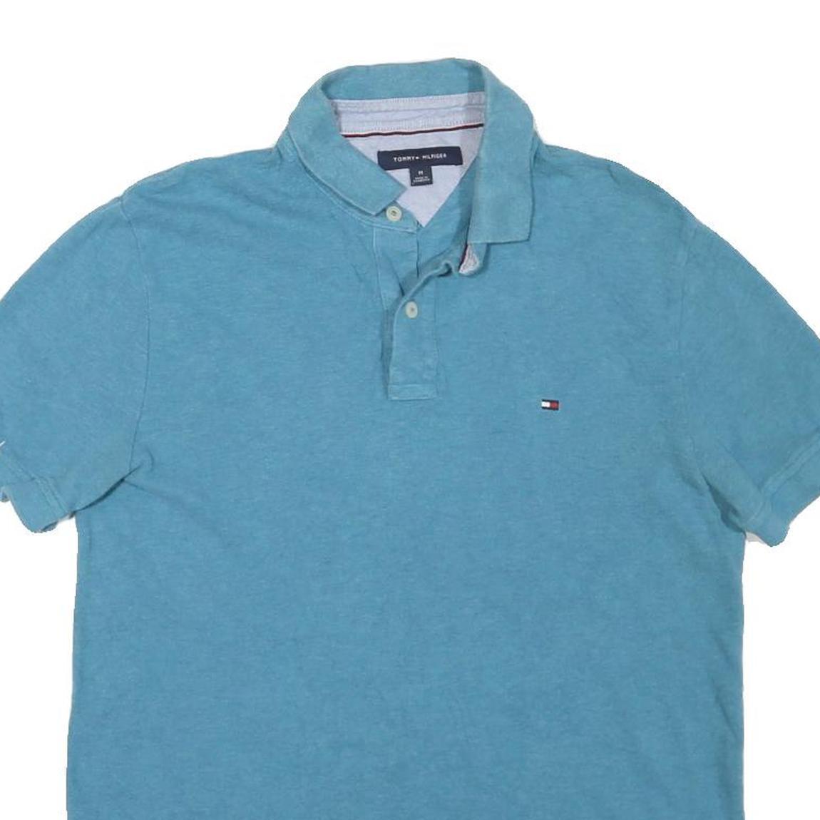 TOMMY HILFIGER Mens Blue Short Sleeve Polo Shirt M Cotton Blend Classic Fit
