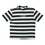 GUESS Mens Black & White Striped Graphic T-Shirt M Short Sleeve Crew Neck Cotton