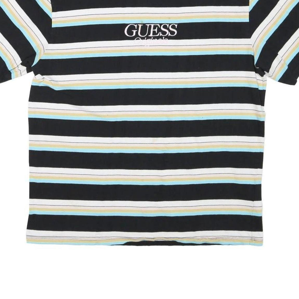 GUESS Mens Black & White Striped Graphic T-Shirt M Short Sleeve Crew Neck Cotton