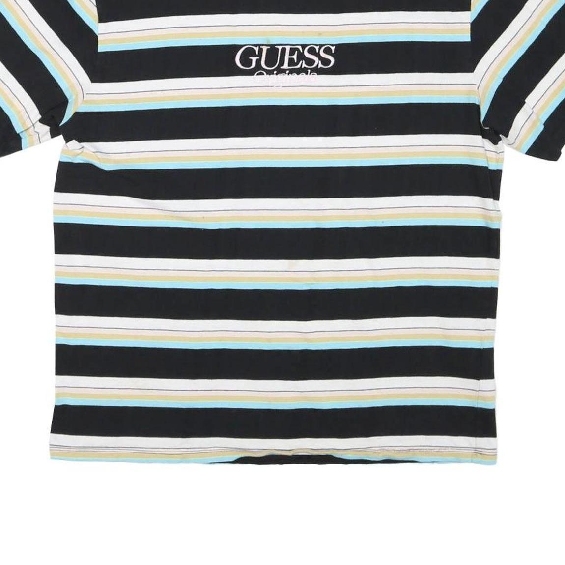 GUESS Mens Black & White Striped Graphic T-Shirt M Short Sleeve Crew Neck Cotton