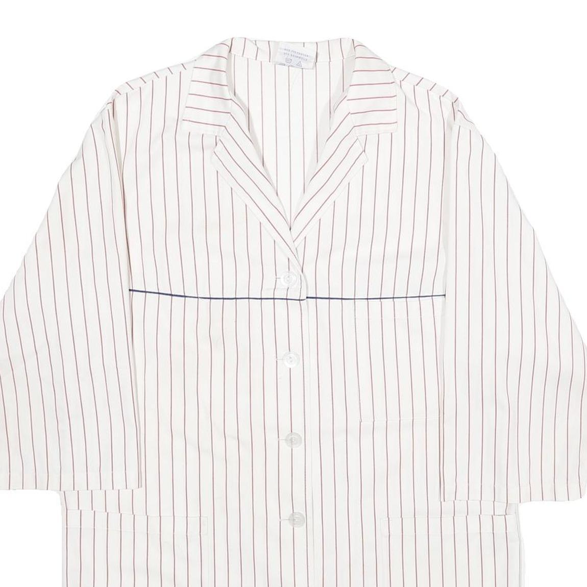 CLINIC DRESS + JOB Womens White & Red Stripe Button Jacket XL Polyester Blend