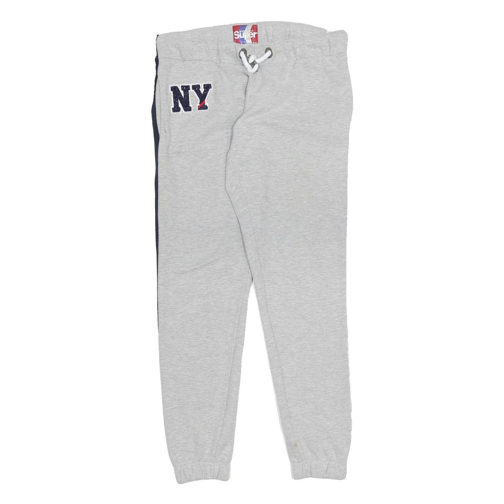 SUPERDRY Womens Joggers Grey & Navy Blue Stripe Slim Tapered UK 14 W34 L32