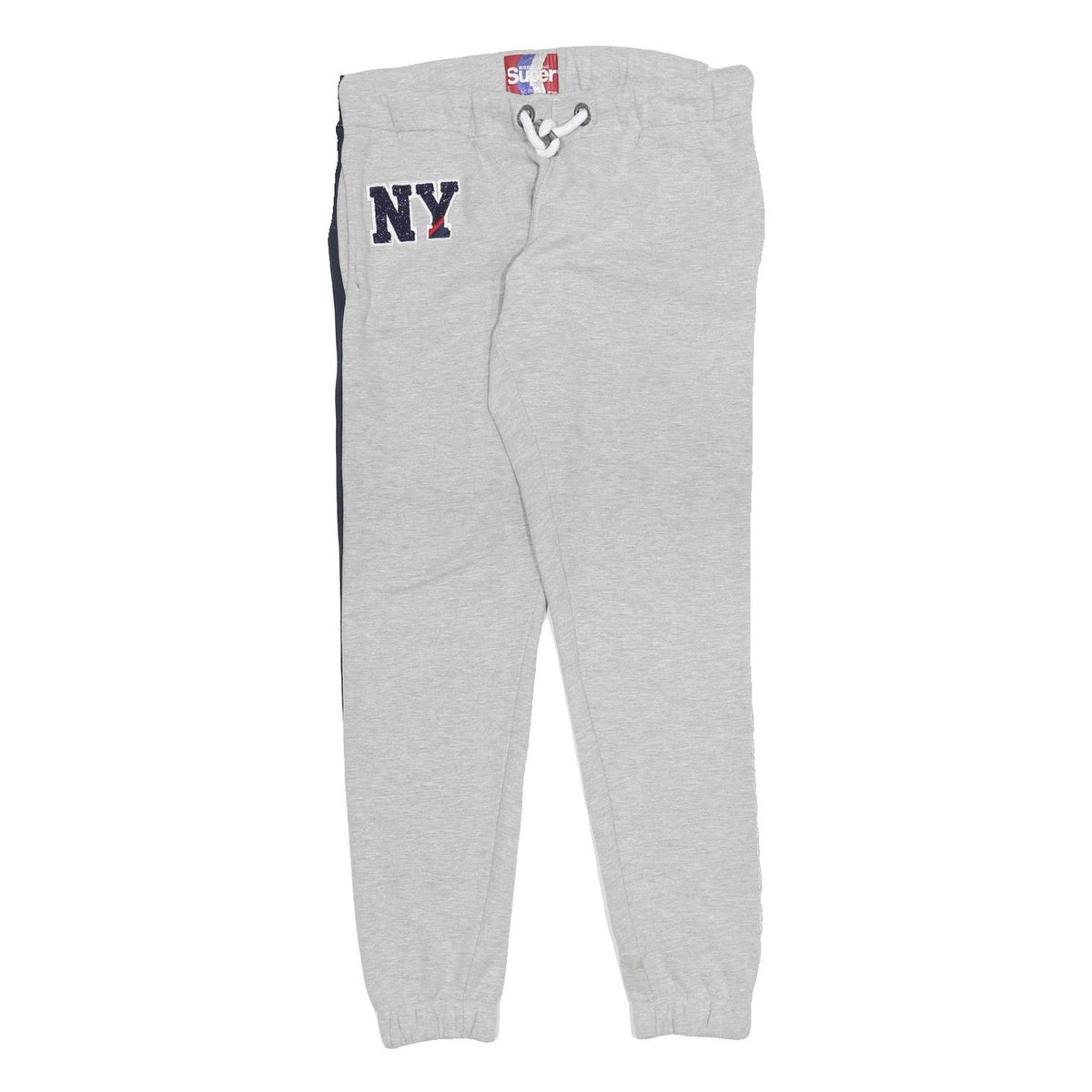 SUPERDRY Womens Joggers Grey & Navy Blue Stripe Slim Tapered UK 14 W34 L32