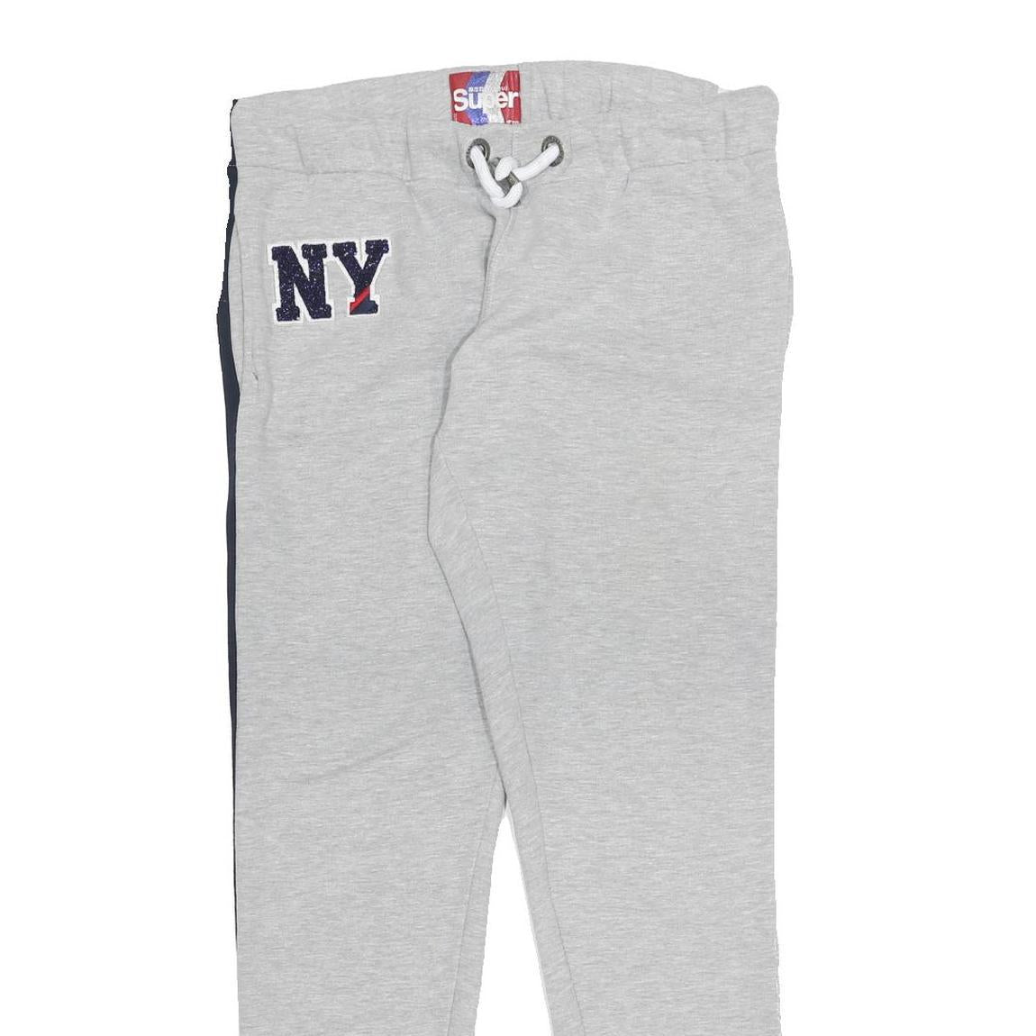 SUPERDRY Womens Joggers Grey & Navy Blue Stripe Slim Tapered UK 14 W34 L32