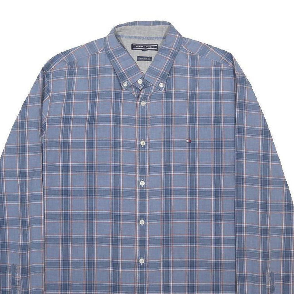 TOMMY HILFIGER Mens Blue & Pink Check Shirt L Button Down Collar Long Sleeve