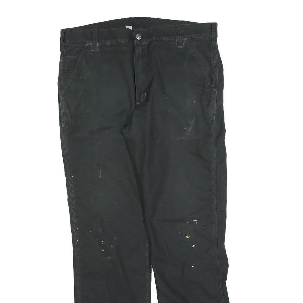 CARHARTT Mens Black Relaxed Straight Cotton Blend Trousers W36 L34 Workwear Zip