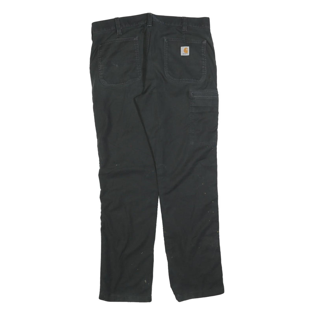 CARHARTT Mens Black Relaxed Straight Cotton Blend Trousers W36 L34 Workwear Zip