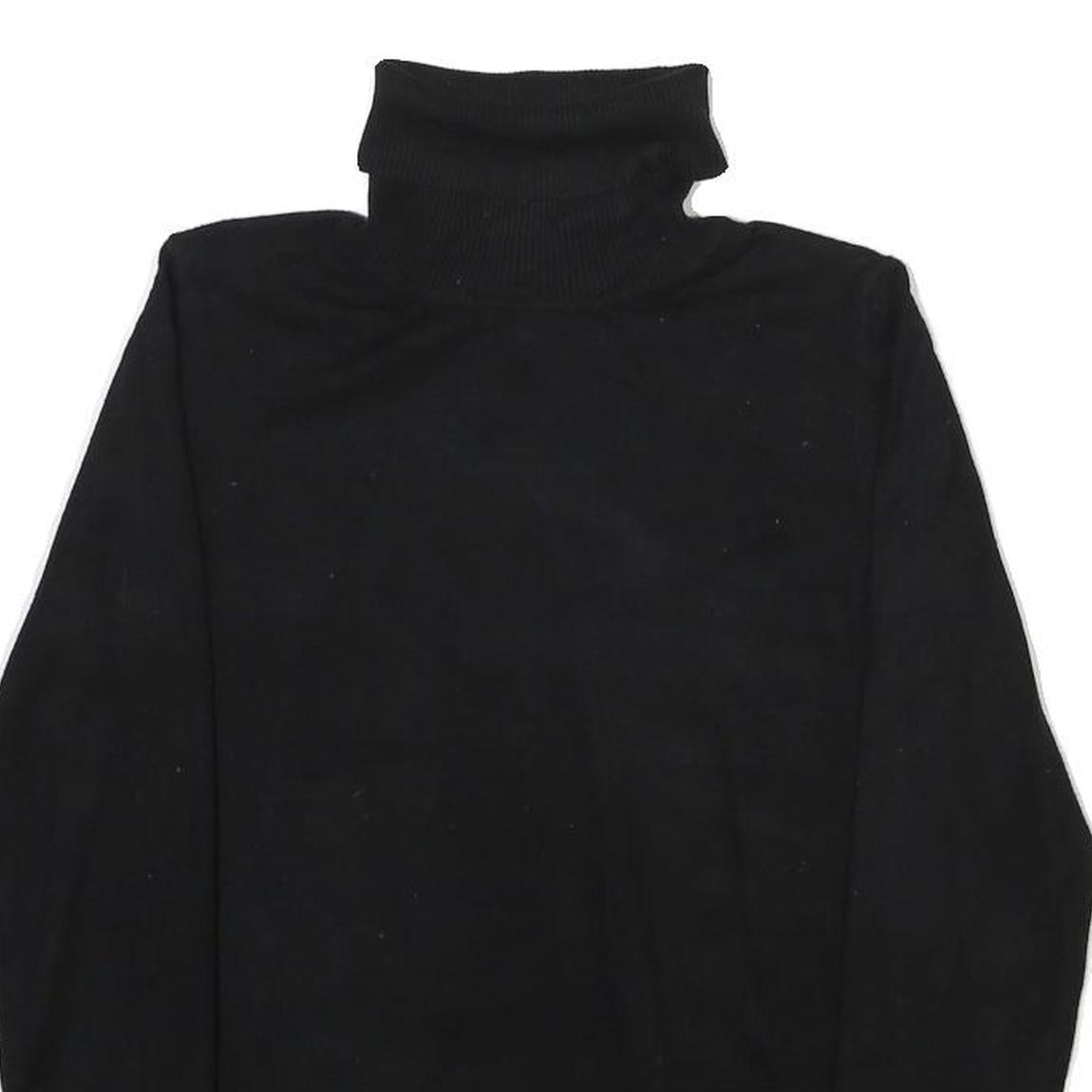 CALVIN KLEIN Womens Black Plain Turtleneck Jumper Basic Knit M Cotton Blend