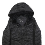 NAUTICA Womens Black Quilted Jacket S Polyester Blend Hooded Zip Closure