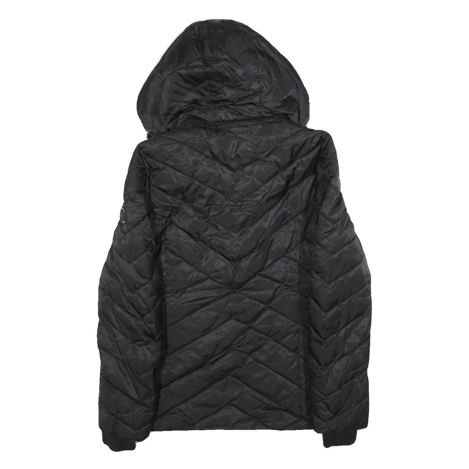 NAUTICA Womens Black Quilted Jacket S Polyester Blend Hooded Zip Closure