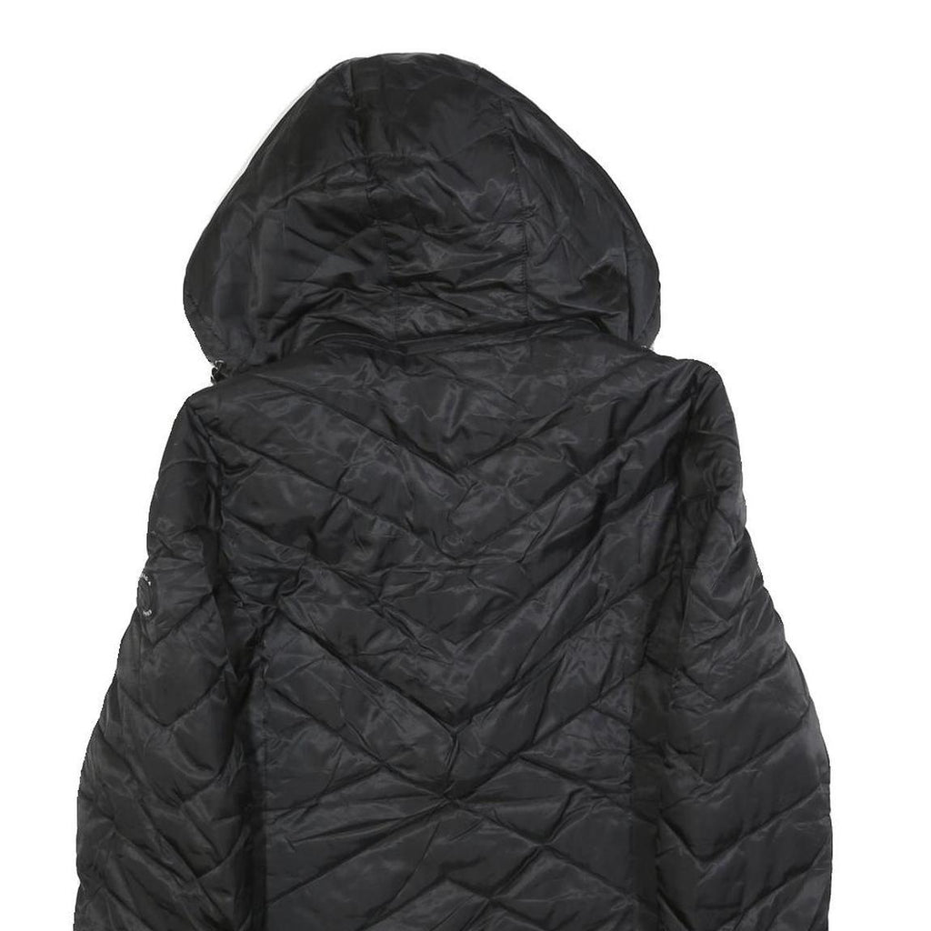 NAUTICA Womens Black Quilted Jacket S Polyester Blend Hooded Zip Closure