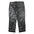 LU MAN Womens Leather Black Regular Fit Straight Trousers W29 L23 Stylish Zip