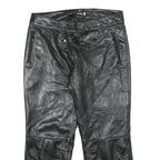 LU MAN Womens Leather Black Regular Fit Straight Trousers W29 L23 Stylish Zip