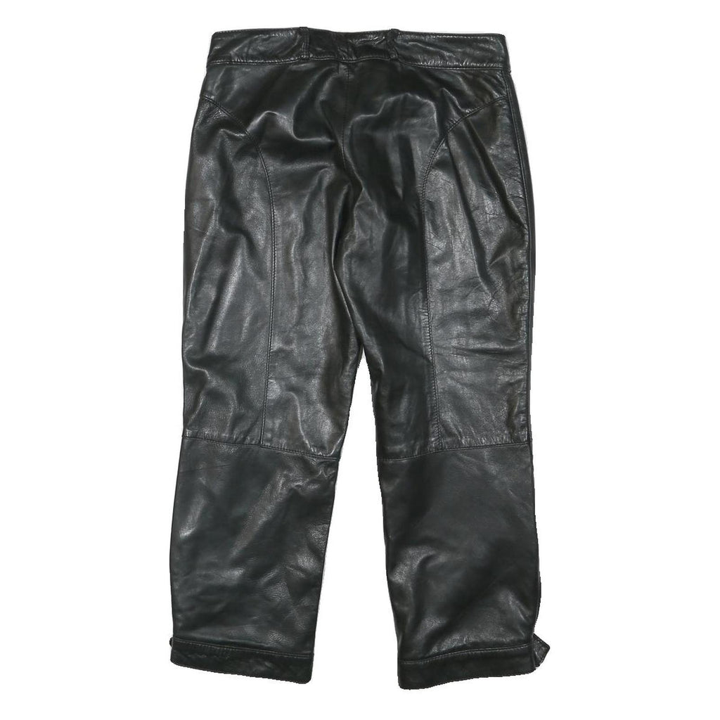 LU MAN Womens Leather Black Regular Fit Straight Trousers W29 L23 Stylish Zip