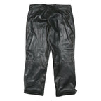 LU MAN Womens Leather Black Regular Fit Straight Trousers W29 L23 Stylish Zip