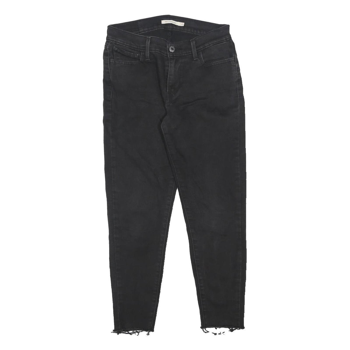 LEVI'S Womens Black Slim 710 Jeans Denim W26 L24 Raw Hem Zip Closure