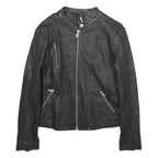 ANASTACIA Womens Black Faux Leather Biker Jacket S Zip Plain Casual Outerwear