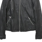 ANASTACIA Womens Black Faux Leather Biker Jacket S Zip Plain Casual Outerwear