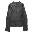 ANASTACIA Womens Black Faux Leather Biker Jacket S Zip Plain Casual Outerwear