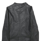 ANASTACIA Womens Black Faux Leather Biker Jacket S Zip Plain Casual Outerwear