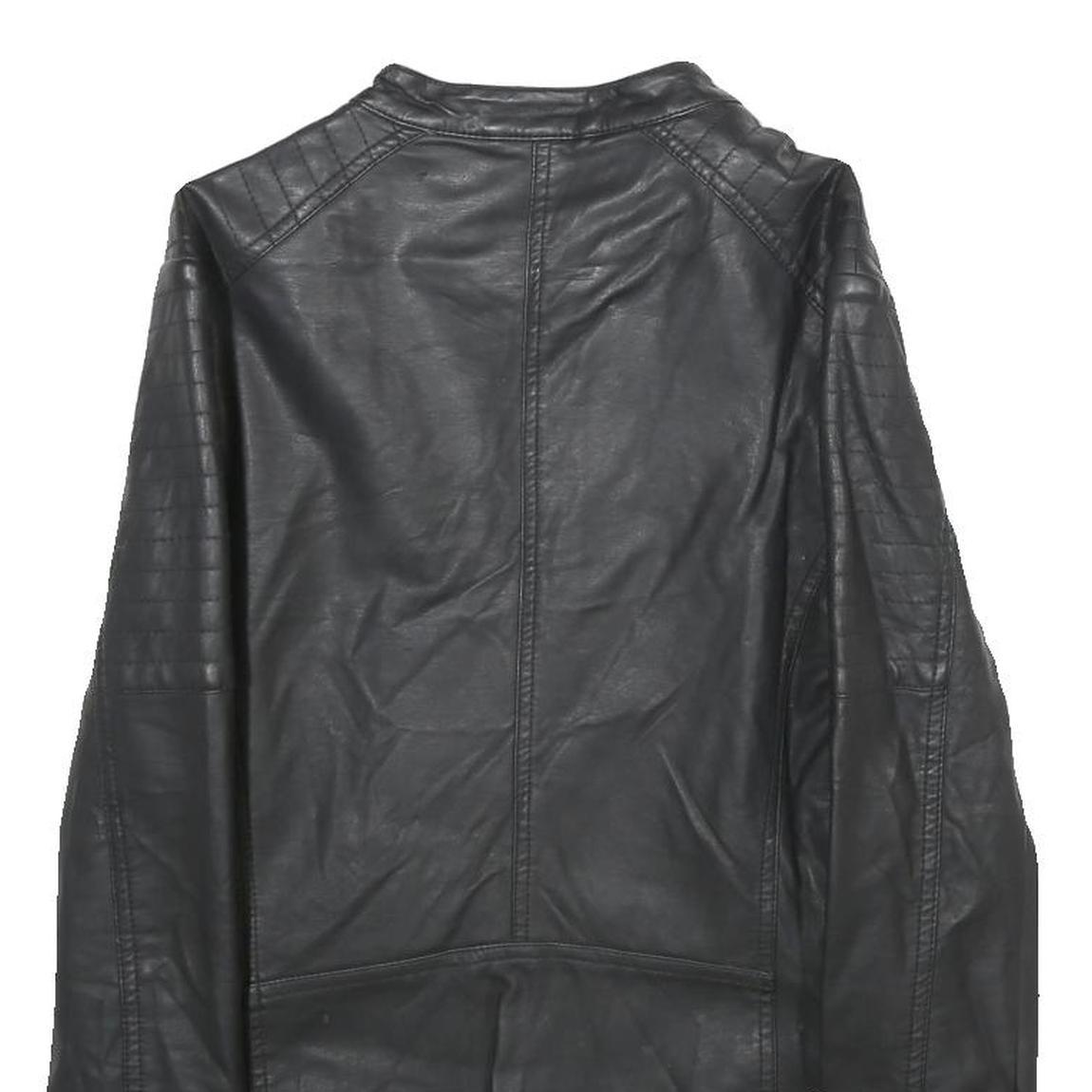 ANASTACIA Womens Black Faux Leather Biker Jacket S Zip Plain Casual Outerwear