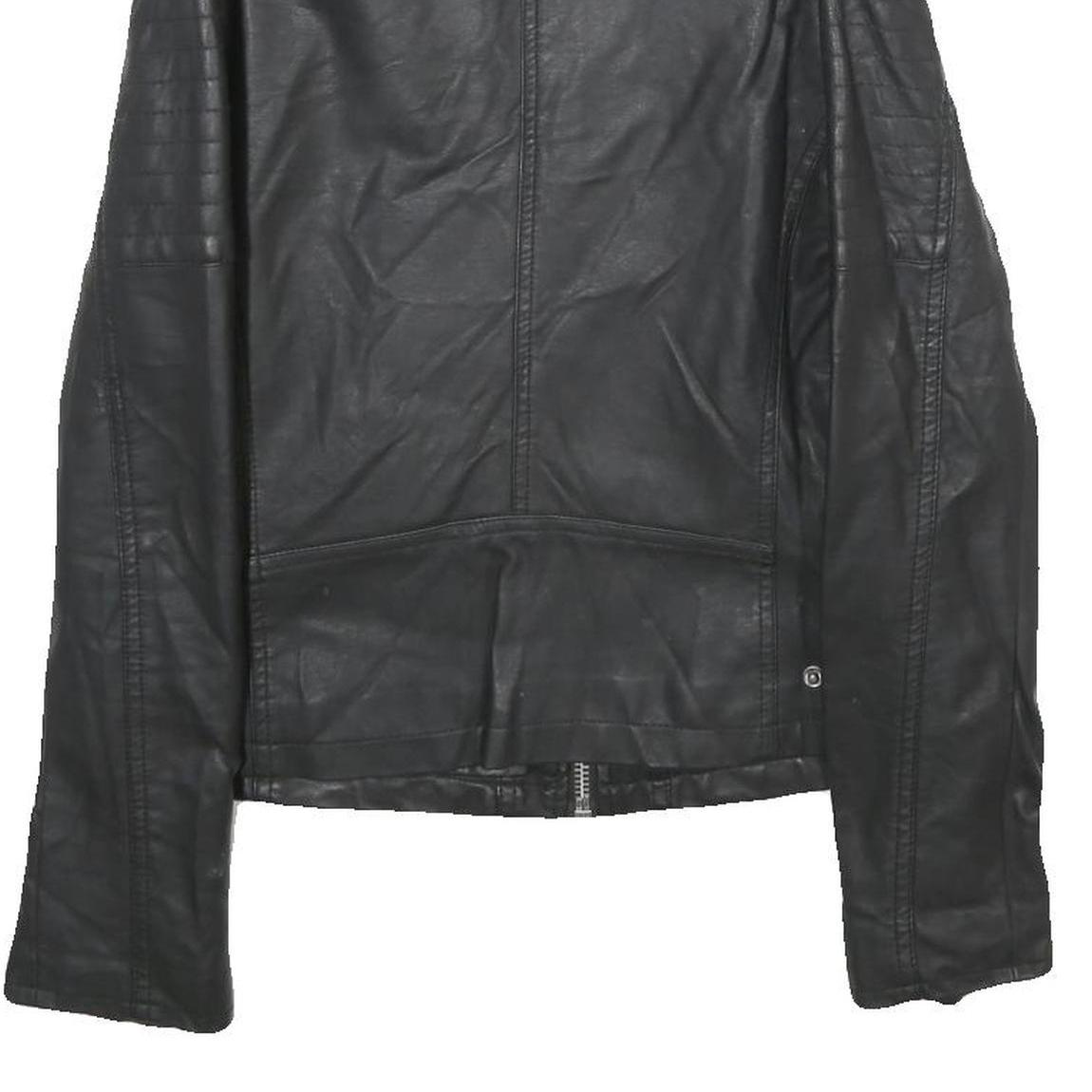 ANASTACIA Womens Black Faux Leather Biker Jacket S Zip Plain Casual Outerwear