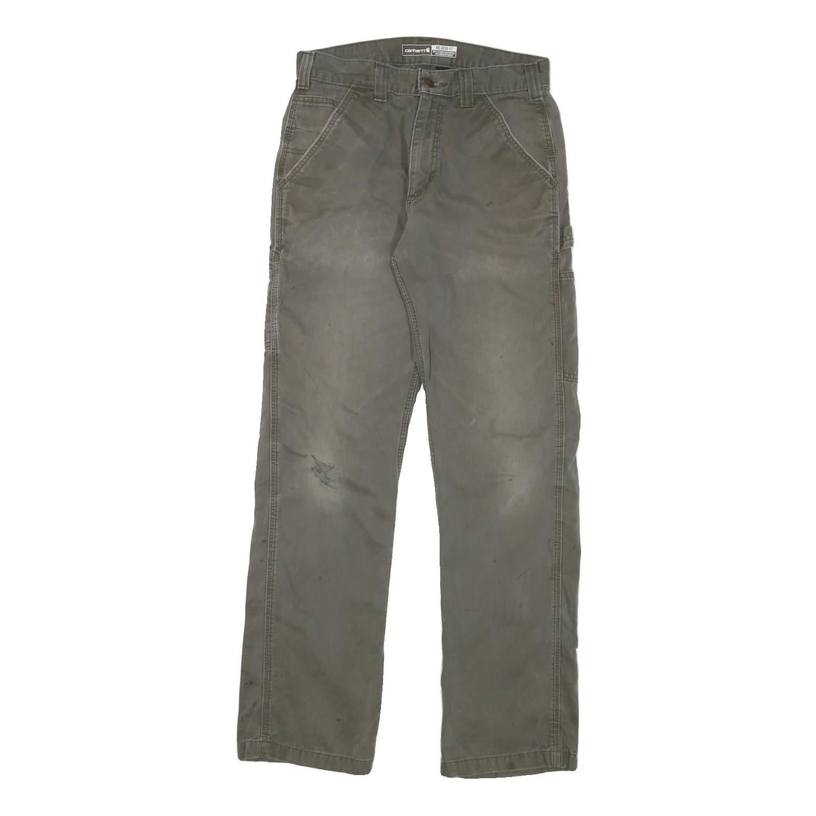 CARHARTT Mens Cotton Blend Relaxed Fit Brown Trousers W30 L32 Workwear Zip