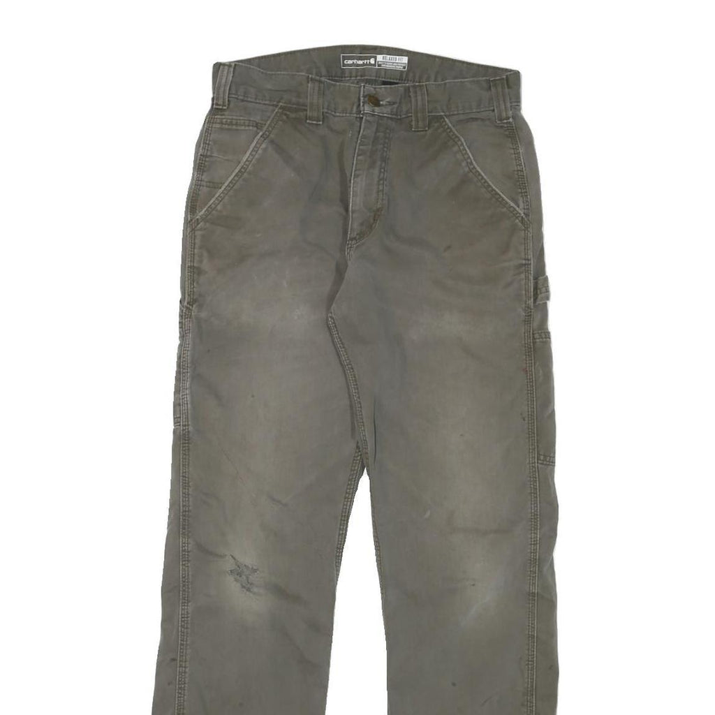 CARHARTT Mens Cotton Blend Relaxed Fit Brown Trousers W30 L32 Workwear Zip