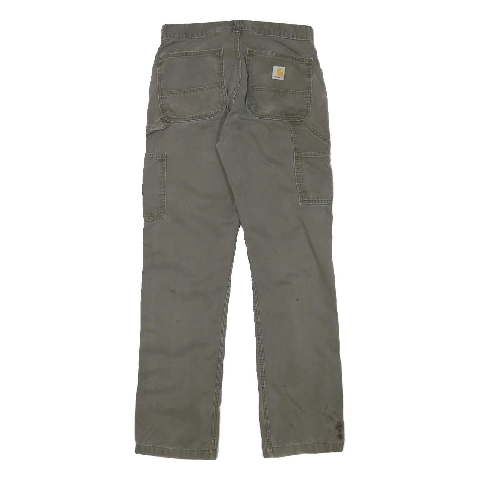 CARHARTT Mens Cotton Blend Relaxed Fit Brown Trousers W30 L32 Workwear Zip