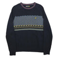 LYLE & SCOTT Mens Navy Blue Patterned Jumper Wool Blend Crew Neck Basic Knit M